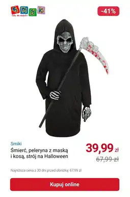 Smyk Smiki Śmierć, peleryna z maską i kosą, strój na Halloween oferta