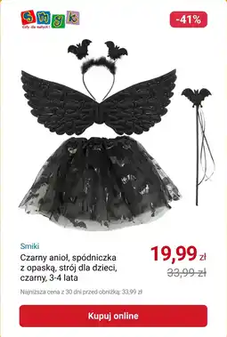 Smyk Smiki Czarny anioł, spódniczka z opaską, strój dla dzieci, czarny, 3-4 lata oferta