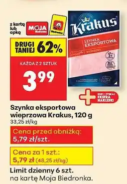 Biedronka Szynka eksportowa wieprzowa Krakus, 120 g oferta