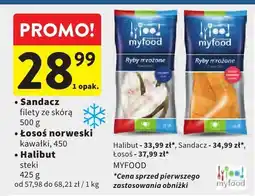 Intermarche Ryby mrożone Sandacz, Łosoś norweski, Halibut MYFOOD oferta