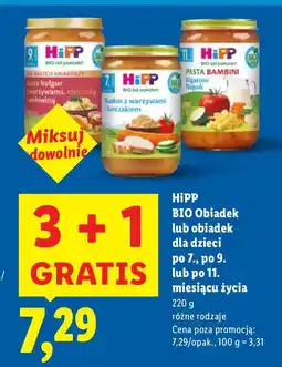 Lidl Obiadek BIO HiPP dla dzieci po 7., po 9. lub po 11. miesiącu życia oferta