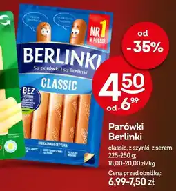 Żabka Parówki Berlinki classic, z szynki, z serem oferta