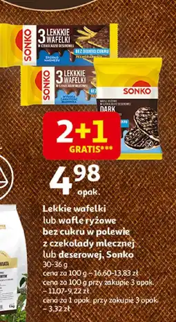 Auchan Lekkie wafle lub wafle ryżowe bez cukru w polewie z czekolady mlecznej lub deserowej, Sonko, 58 g oferta