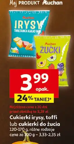 Auchan Cukierki irysy, toffi Auchan lub cukierki do żucia 120-170 g różne rodzaje oferta