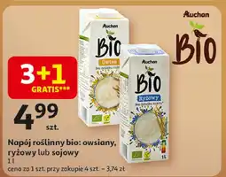 Auchan Napój roślinny bio: owsiany, ryżowy lub sojowy Auchan oferta