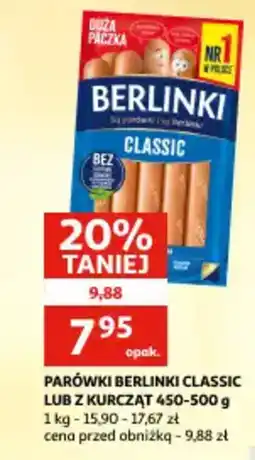 Auchan Parówki berlinki classic lub z kurcząt oferta