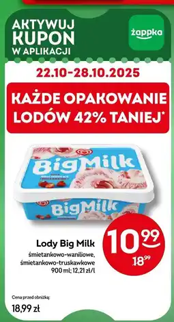 Żabka Lody Big Milk śmietankowo-waniliowe, śmietankowo-truskawkowe 900ml oferta