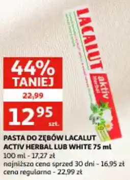 Auchan Pasta do zębów lacalut activ herbal lub white oferta