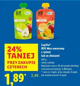 Lidl Mus owocowy BIO z ryżem lub zbożami różne rodzaje Lupilu oferta