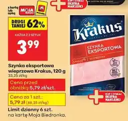 Biedronka Szynka eksportowa wieprzowa Krakus, 120 g oferta