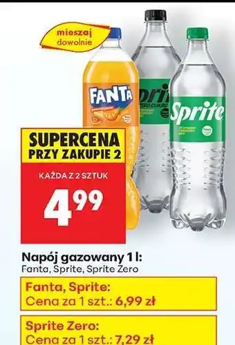 Biedronka Napój gazowany 1 l: Fanta, Sprite, Sprite Zero oferta