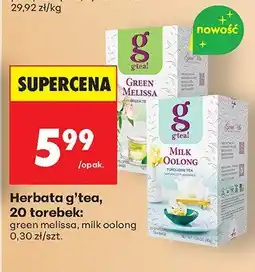 Biedronka Herbata g'tea, 20 torebek: green melissa, milk oolong oferta