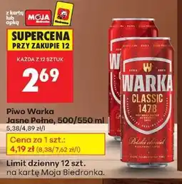 Biedronka Piwo Warka Jasne Pełne, 500/550 ml oferta
