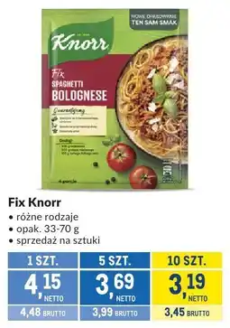 Makro Fix Knorr Spaghetti Bolognese różne rodzaje 33-70g oferta