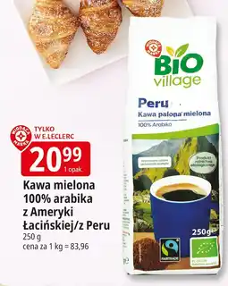 E.Leclerc Kawa mielona 100% arabika z Ameryki Łacińskiej/z Peru Bio Village oferta