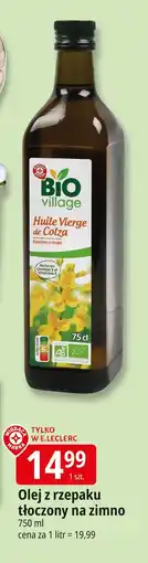 E.Leclerc Olej z rzepaku tłoczony na zimno Bio Village oferta