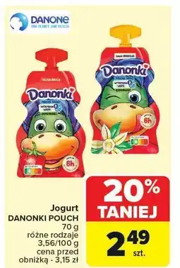 Carrefour Jogurt DANONKI POUCH różne rodzaje Danone oferta