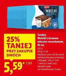 Lidl Sondey Wafelki z kremem mleczno-orzechowym, 10 szt oferta