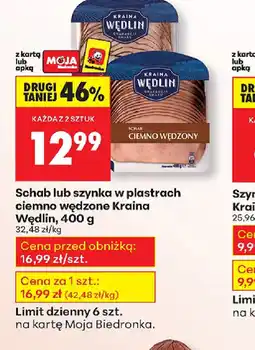 Biedronka Schab lub szynka w plastrach ciemno wędzone Kraina Wędlin oferta