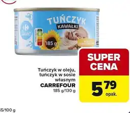 Globi Tuńczyk w oleju, tuńczyk w sosie własnym CARREFOUR 185 g/130 g oferta