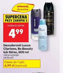 Biedronka Dezodorant Lucca Cipriano, Be Beauty lub Skino oferta
