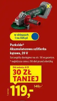 Lidl Parkside Akumulatorowa szlifierka kątowa 20 V oferta