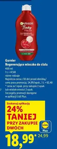 Lidl Mleczko regenurujące skóra bardzo sucha Garnier Body oferta