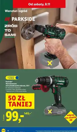 Lidl Wiertarko-wkrętarka akumulatorowa 20 v Parkside oferta