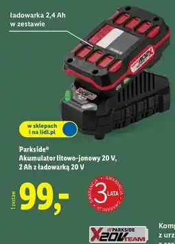 Lidl Akumulator litowo-jonowy 20v 2ah + ładowarka Parkside oferta
