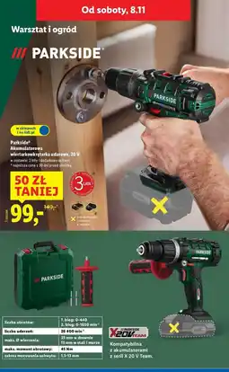 Lidl Wkrętarko-wiertarka z udarem 20 v Parkside oferta