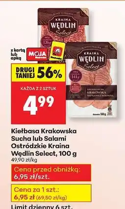 Biedronka Kiełbasa Krakowska Sucha lub Salami Ostródzkie Kraina Wędlin Select , 100 g oferta