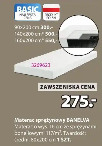 JYSK Materac sprężynowy BANELVA oferta
