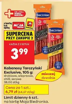 Biedronka Kabanosy Exclusive drobiowe Tarczyński oferta