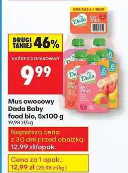 Biedronka Mus owocowy Dada Baby food bio, 5x100 g, różne rodzaje oferta