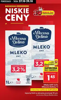 Biedronka Mleko UHT 3,2% 1l Mleczna Dolina oferta
