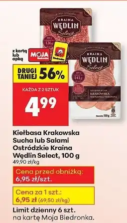 Biedronka Kiełbasa Krakowska Sucha Select Kraina Wędlin oferta