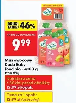 Biedronka Mus owocowy Baby Food BIO 5x100g Dada oferta