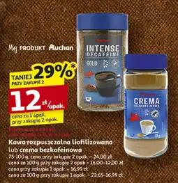 Auchan Kawa rozpuszczalna liofilizowana lub crema bezkofeinowa Auchan oferta
