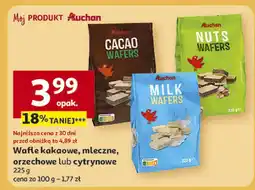 Auchan Wafle kakaowe, mleczne, orzechowe lub cytrynowe Auchan 225 g oferta