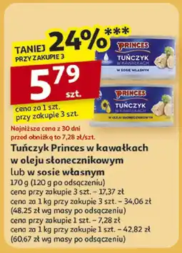 Auchan Tuńczyk Princes Kawałkach w oleju słonecznikowym lub w sosie własnym 170g oferta