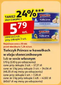 Auchan Tuńczyk w kawałkach sosie własnym Princes oferta