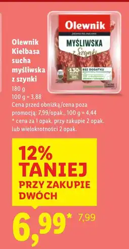 Lidl Kiełbasa sucha myśliwska z szynki Olewnik oferta