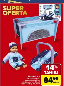 Carrefour Zestaw lalka nosidełko i łóżeczko podróżne 3w1 oferta