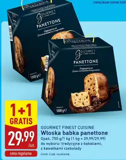 ALDI Włoska babka panettone z kawałkami czekolady 1+1 gratis Gourmet Finest Cuisine oferta