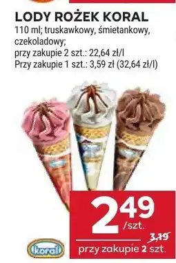 Stokrotka Lody rożek Koral truskawkowy, śmietankowy, czekoladowy oferta