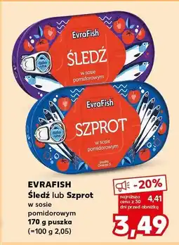 Kaufland Śledź lub Szprot w sosie pomidorowym EVRAFISH oferta