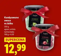 Lidl Kandyzowane owoce w słoiku agrest, wiśnia lub borówka Luritss oferta