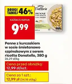 Biedronka Penne z kurczakiem w sosie śmietanowo szpinakowym z serem ricotta Donatello, 380 g oferta