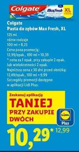 Lidl Pasta do zębów cooling crystals Colgate Max Fresh oferta
