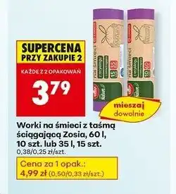 Biedronka Worki na śmieci 60 l z taśmą ściągającą mocne Zosia Samosia oferta